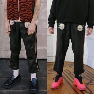 Lost Daze Rare Skull Dove Tapered Stripe Trousers